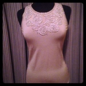 Ann Taylor Cream Beaded Top