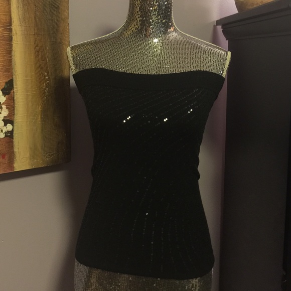 Sequined black sweater tube top