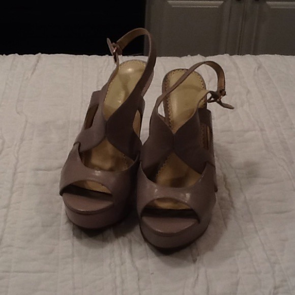 Grey leather high heel sandals