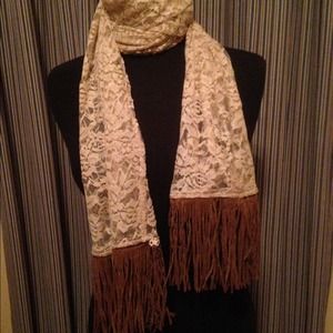 Lace Scarf w/Leather Fringe