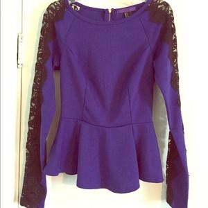Royal Blue & Lace Peplum Top