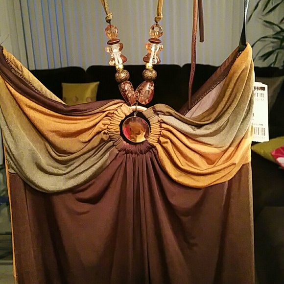 Brown long halter ladies dress with jewels. - Picture 4 of 4