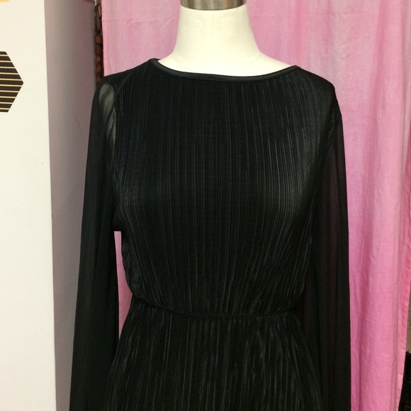 Long black pleat dress with sleeves