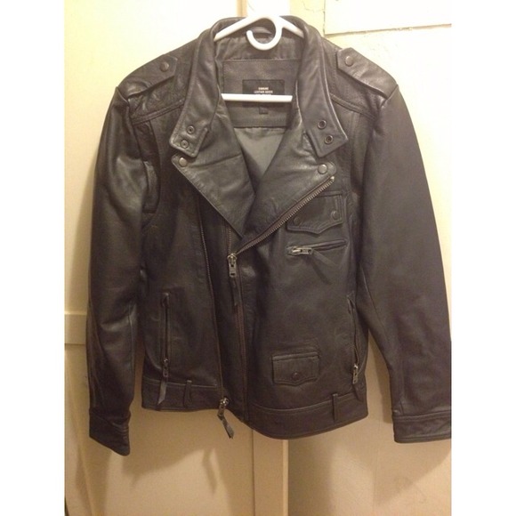 COMUNE Grey Real Leather Motorcycle Jacket (Large)