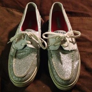 Silver sparkly sperry top siders