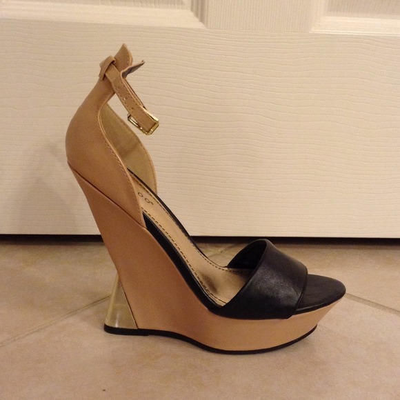 Tan & Black Wedge Heels