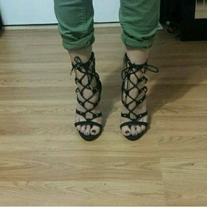 Caged lace up heels