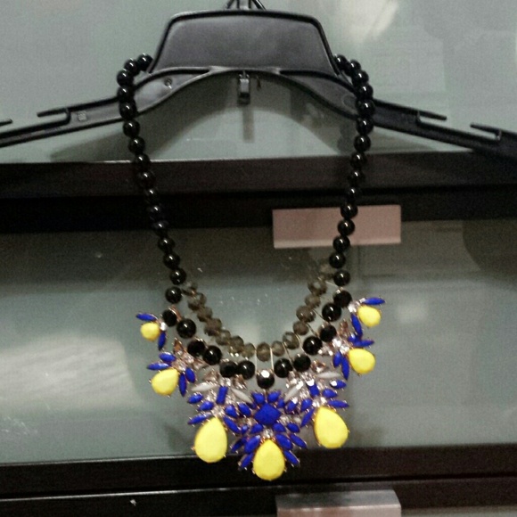 Neon yellow / royal blue/black statement necklace