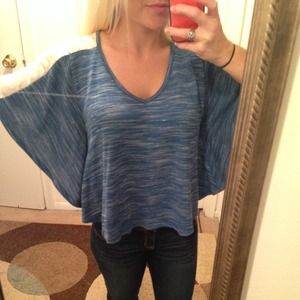 Blue & White Lace batwing Top