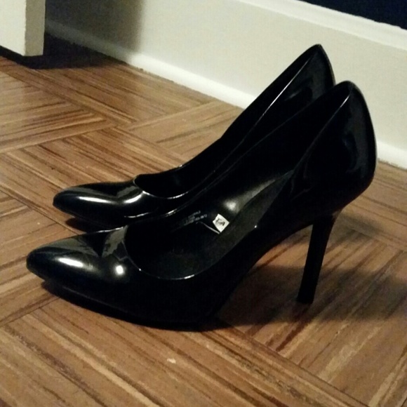 Black patent leather heel