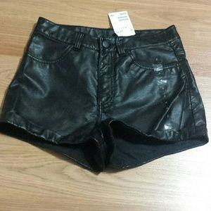 High waist leather shorts