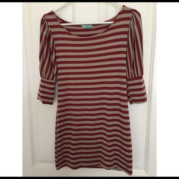 Cream and Burgundy Stripe Dress/Top