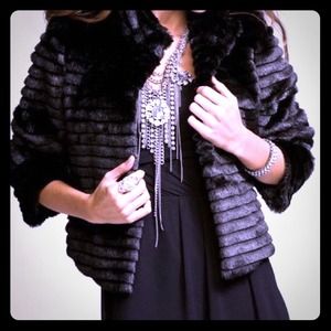 Express Faux Fur Black 3/4 Sleeve Topcoat Size XS