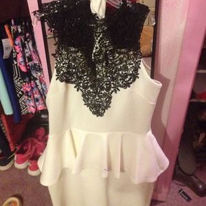 White with black lace dress