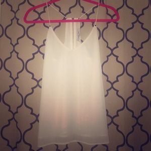 White Flowy v-neck Strap Top