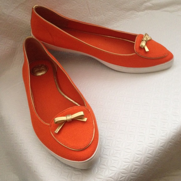 Tory Burch Shoes - Tory Burch Gold Orange Dakota sneaker flats