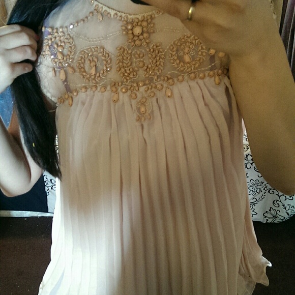 Amazing Beige Pearl Organza Dress S/M - Picture 3 of 4