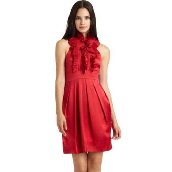 bcbg halter ruffle dress BCBGMaxAzria | Dresses | Red Silk Satin Cocktail Halter neck