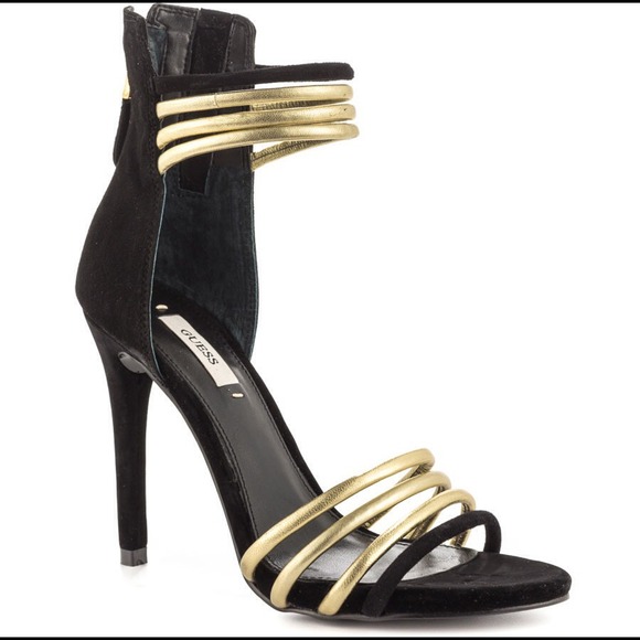 Guess Black and Gold ankle strap heels. - Picture 2 of 8