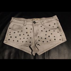 Grey Denim Shorts With Stars