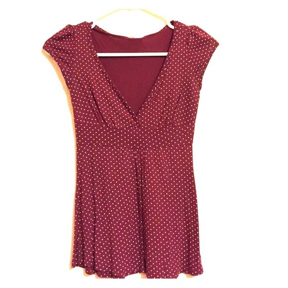 Burgundy with white polka dot short sleeve blouse