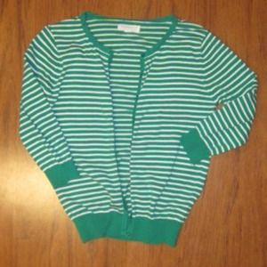 Green and white striped cardigan