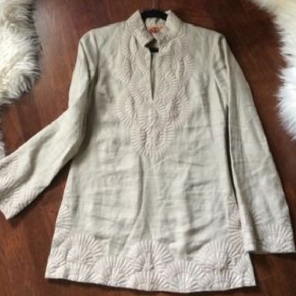 Tory Burch embroidered tan colored tunic