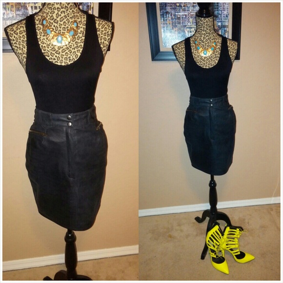 Black leather pencil skirt.