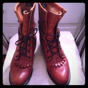 Diamond J Brown Leather Boots Kiltie Granny Grunge