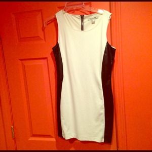 White Dress with leather detail and zipper back