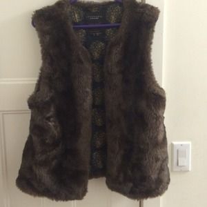 Anthropologie brown fur vest with pockets