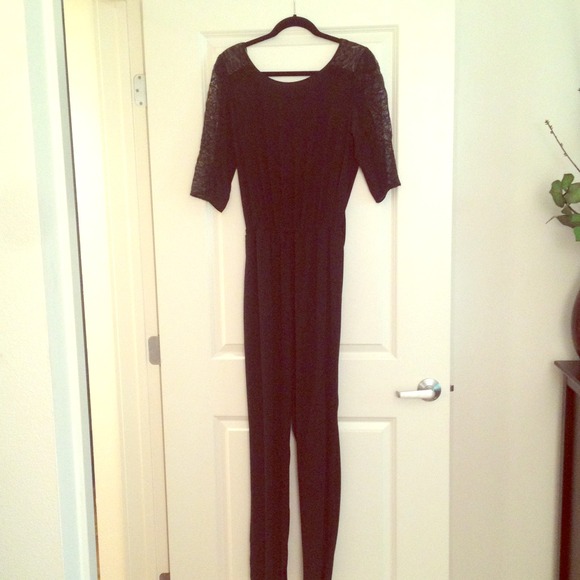 BCBG Jumpsuit with open bak and lace detail