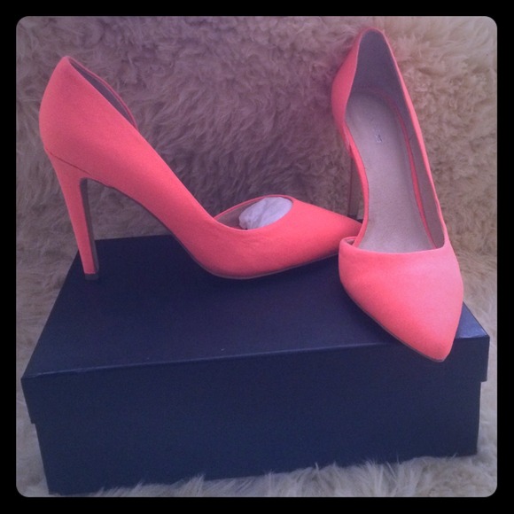 Joe's Jeans Ollie Corcan bright coral heels.