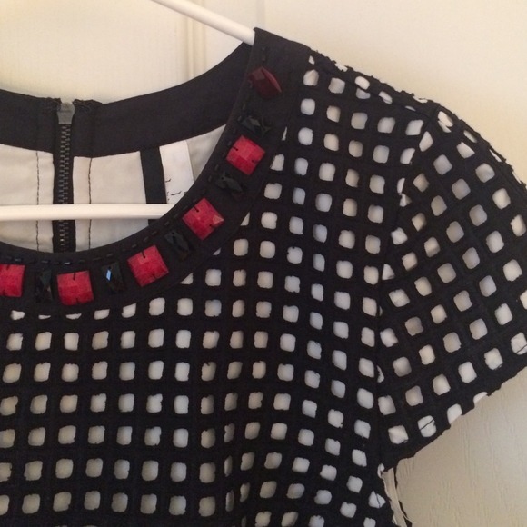 Kensie Black & White Embellished Shift Dress