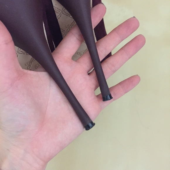 SOLD****Burgundy suede 'Blade' t-strap pumps - Picture 3 of 4