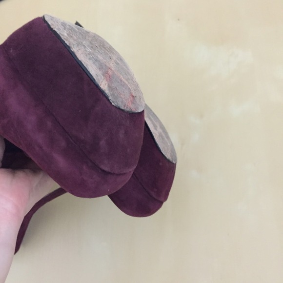 SOLD****Burgundy suede 'Blade' t-strap pumps - Picture 4 of 4