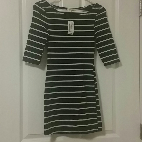 3/4 sleeve body con striped dress