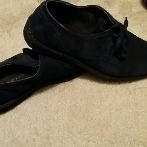 Navy blue suede lace up shoe