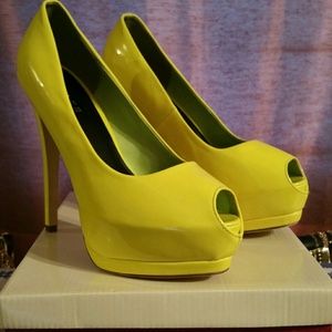 Neon Yellow Open Toe Heels