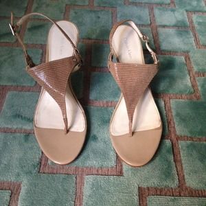 Calvin Klein Beige Embossed Strappy Heels Size 7.5