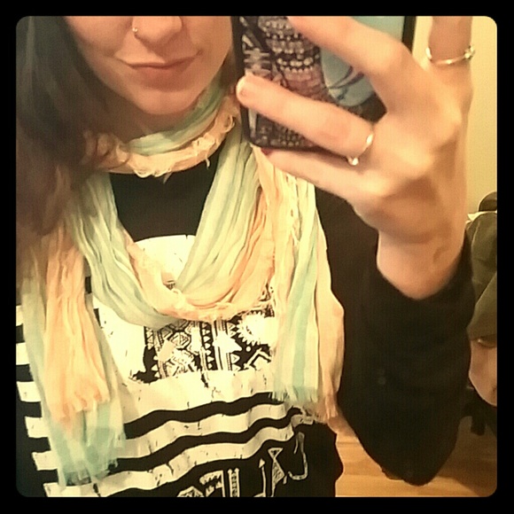 Light, peach teal and white scarf