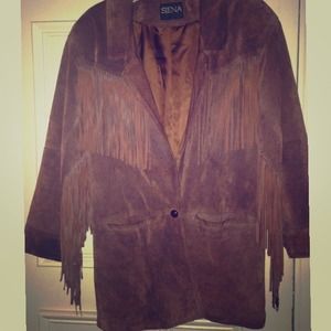 Cognac color Genuine suede fringe jacket