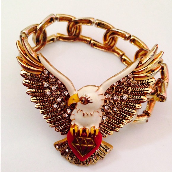 Betsey Johnson gold bracelet eagle rhinestone VTG craft diy art project pieces