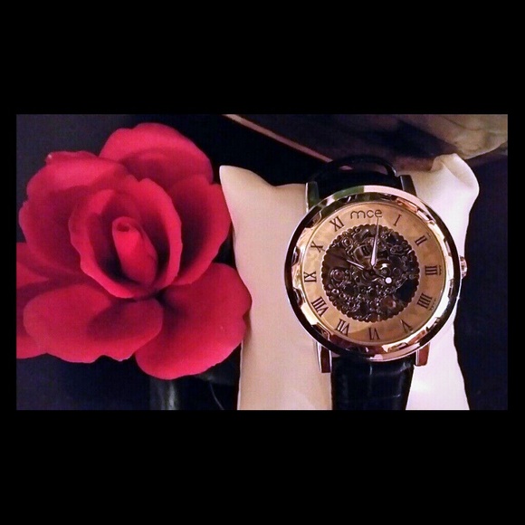 Mechanical Self Wind Gold Face Leather Band Watch