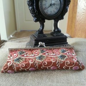 Copper-colored Beaded Clutch w/ handle & chain