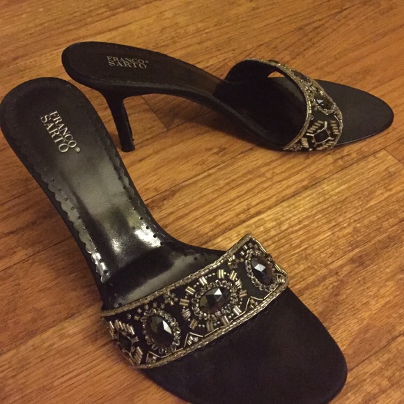 Jeweled high heel mules