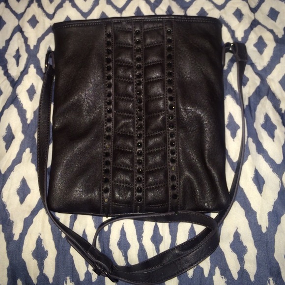 Dark brown, silver studded crossbody purse. - Picture 2 of 4