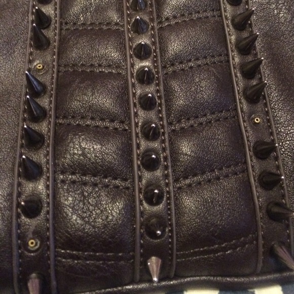 Dark brown, silver studded crossbody purse. - Picture 4 of 4