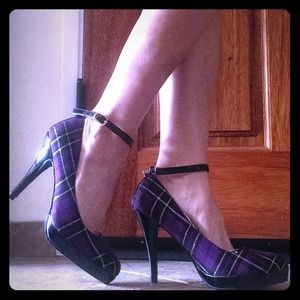 Purple Plaid Closed Toe Heels