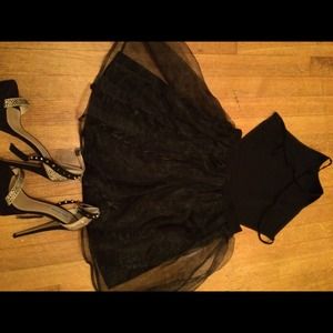 Strappy back black dress with tulle skirt!